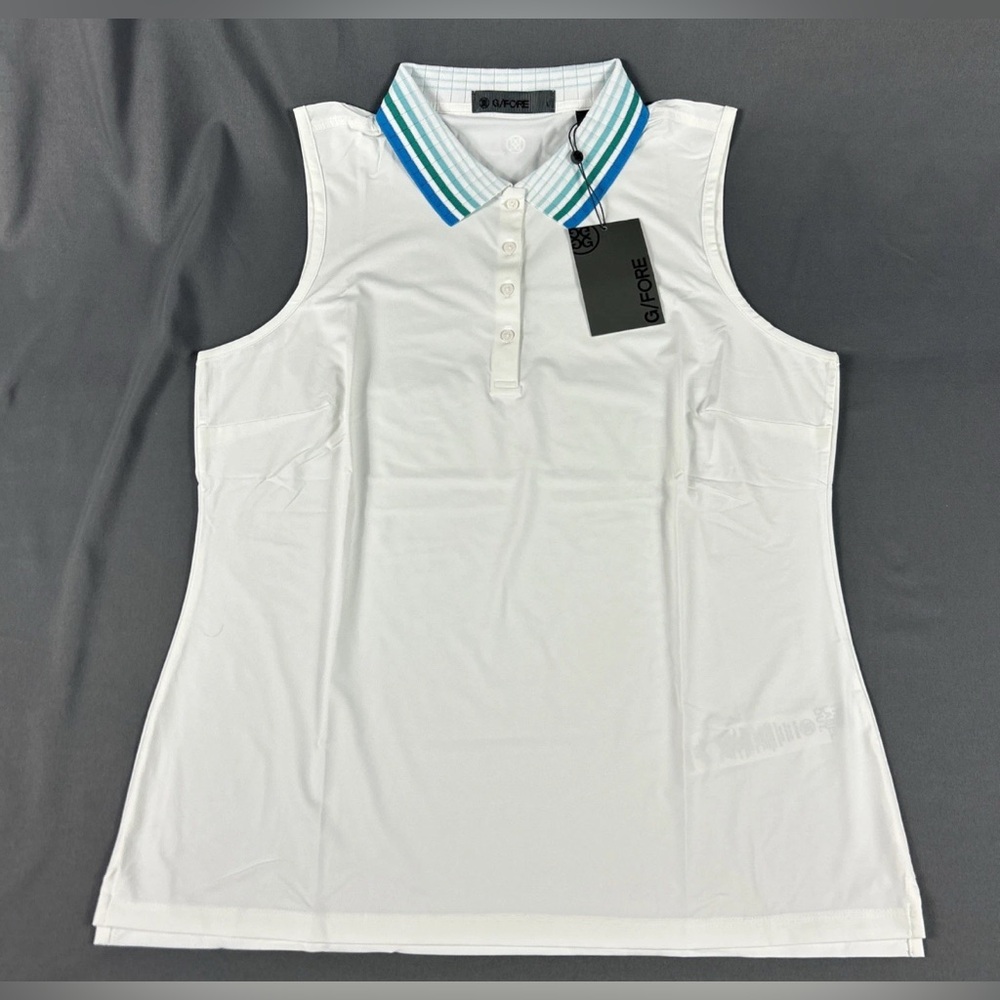 G/Fore G4 Womens Golf Shirt Polo Rib Collar Sleeveless Large White Nylon